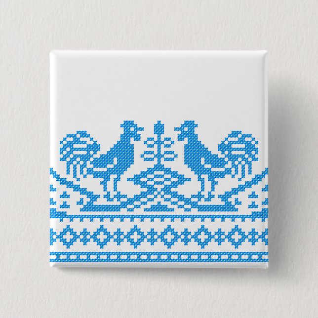 Blue Rooster cross-stitch 2 Inch Square Button (Front)