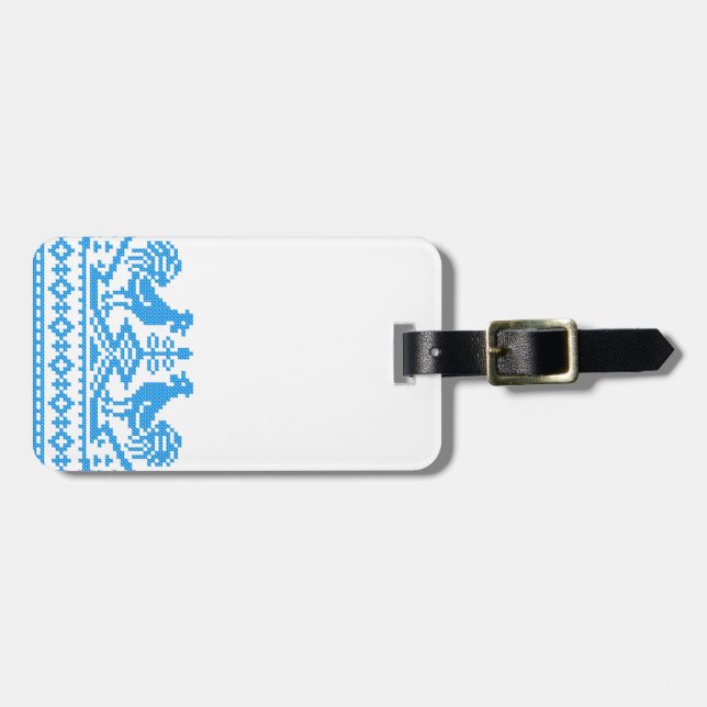 Blue Rooster cross-stitch Luggage Tag (Front Horizontal)