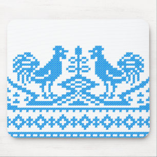 Blue Rooster cross-stitch Mouse Pad