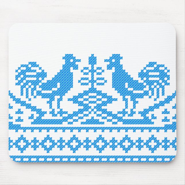 Blue Rooster cross-stitch Mouse Pad (Front)