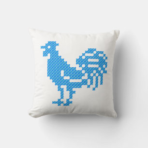 Blue Rooster Throw Pillow