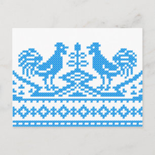 Blue Roosters cross-stitch Postcard