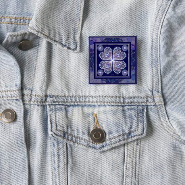 blue rosace 2 inch square button (In Situ)