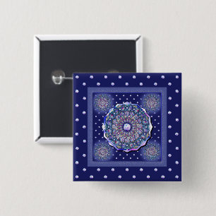 blue rosace 2 inch square button