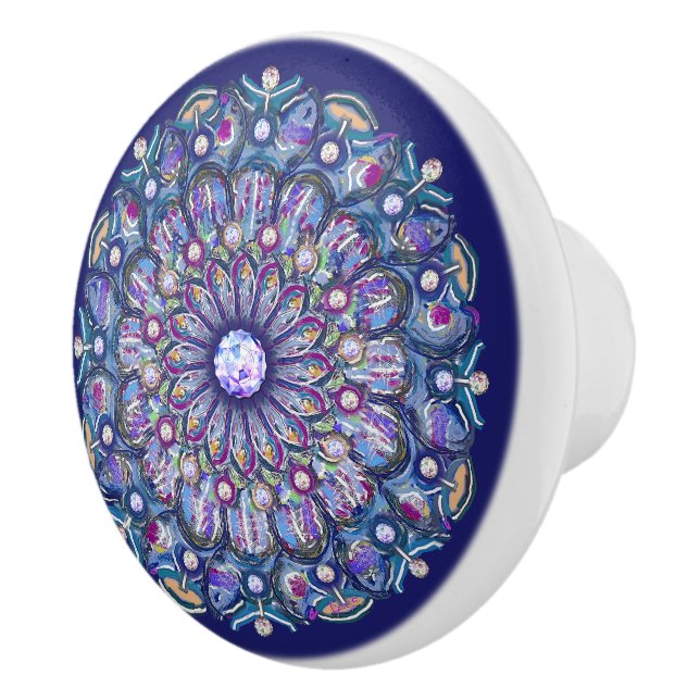 blue rosace ceramic knob (Right)