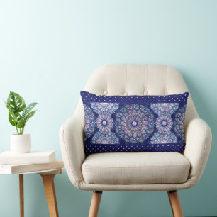 Blue Rosace  Lumbar Pillow