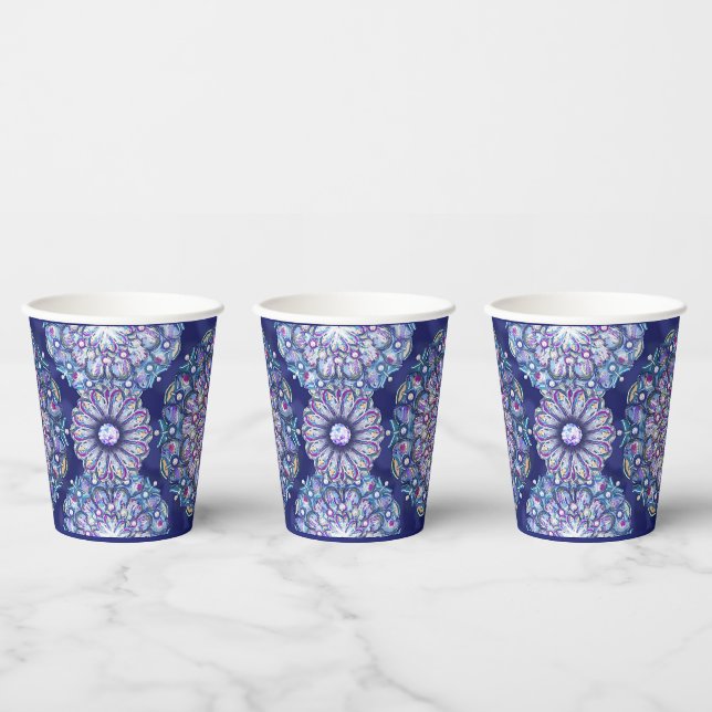 Blue Rosace Paper Cups (Multi)
