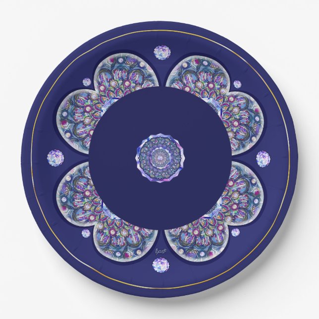 Blue Rosace Paper Plate (Front)