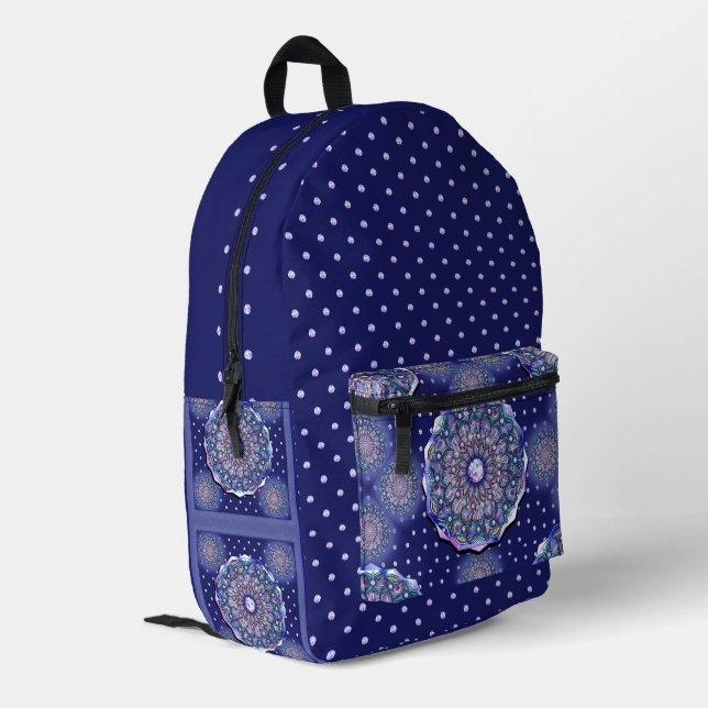 Blue Rosace Printed Backpack (Back Corner Left)