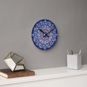blue rosace round clock