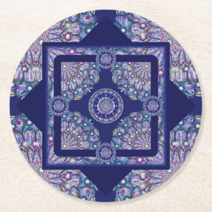 Blue Rosace Round Paper Coaster