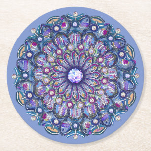 Blue Rosace Round Paper Coaster