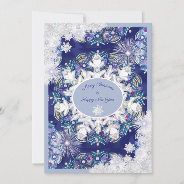 Blue rosace & snowflake card (Front)