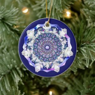 Blue rosace & snowflake ceramic ornament