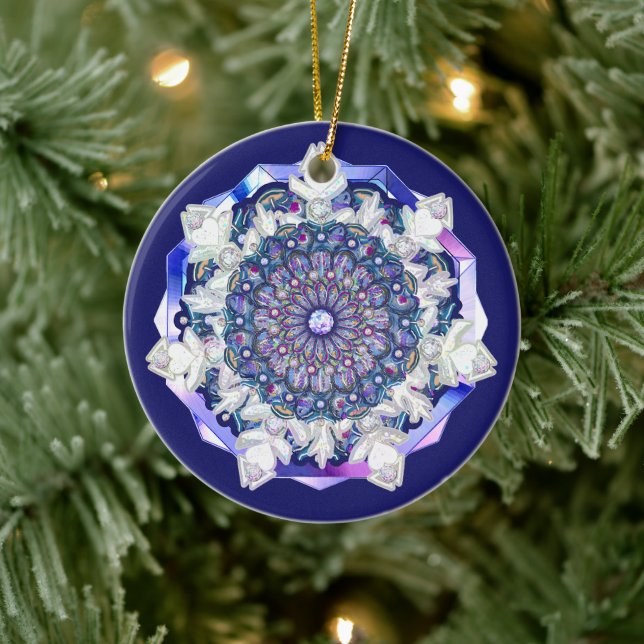 Blue rosace & snowflake ceramic ornament (Tree)