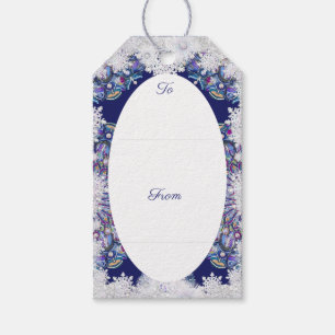 Blue rosace & snowflake gift tags