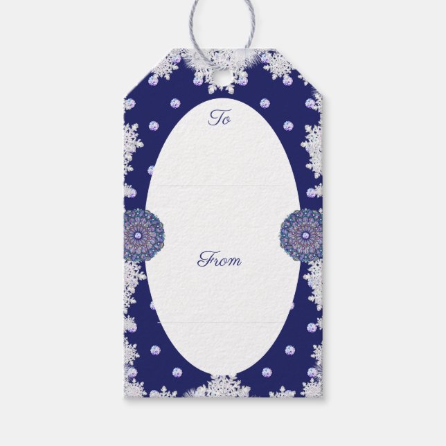 Blue rosace & snowflake gift tags (Front)