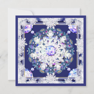 Blue rosace & snowflake invitation