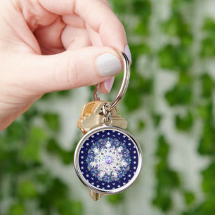 Blue rosace & snowflake keychain