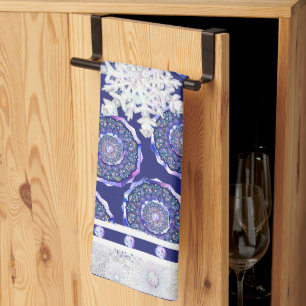Blue rosace & snowflake kitchen towel