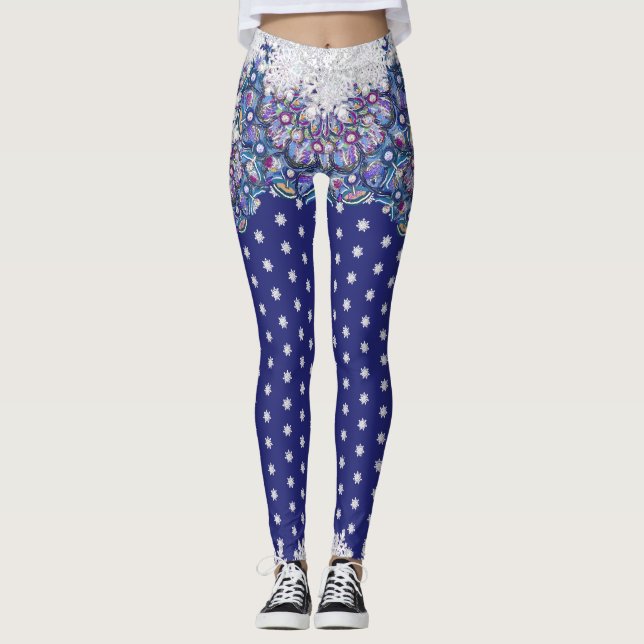 Blue rosace & snowflake leggings (Front)