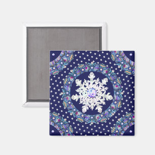 Blue rosace & snowflake magnet