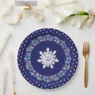 Blue rosace & snowflake paper plate