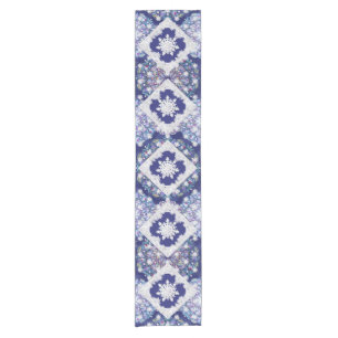 Blue rosace & snowflake short table runner