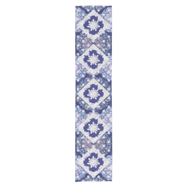 Blue rosace & snowflake short table runner (Front)