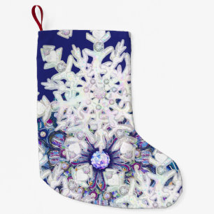 Blue rosace & snowflake small christmas stocking