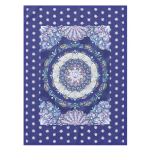 Blue rosace & snowflake tablecloth