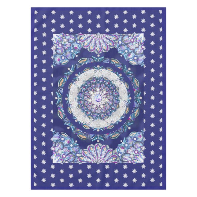 Blue rosace & snowflake tablecloth (Front)