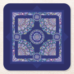 Blue Rosace Square Paper Coaster