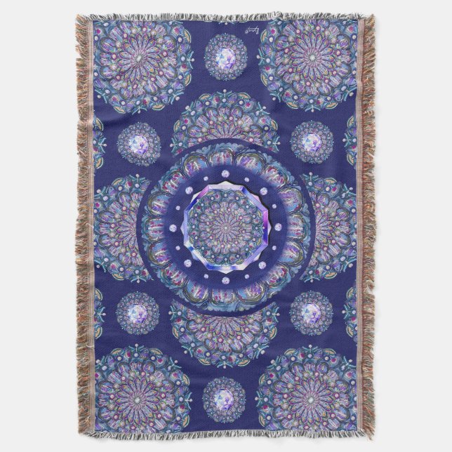 blue rosace throw blanket (Front Vertical)