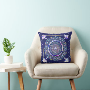 Blue Rosace  Throw Pillow