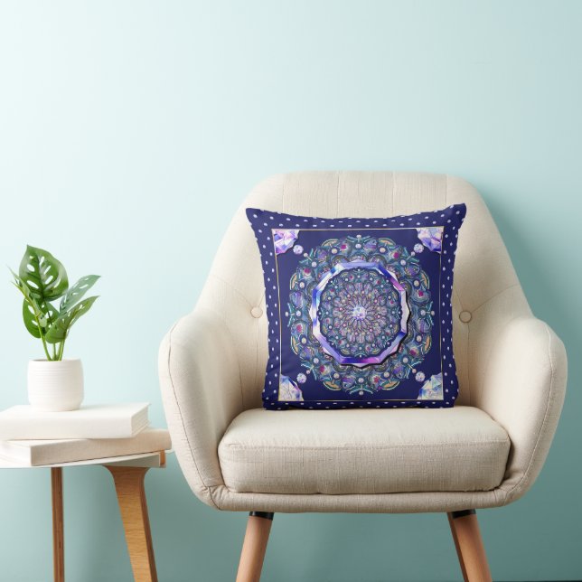 Blue Rosace  Throw Pillow (Chair)