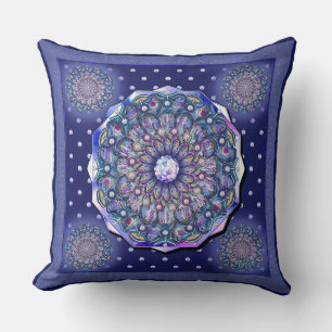 Blue Rosace Throw Pillow