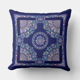 Blue Rosace Throw Pillow