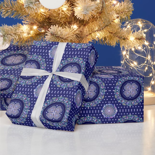 Blue Rosace Wrapping Paper (Holidays)