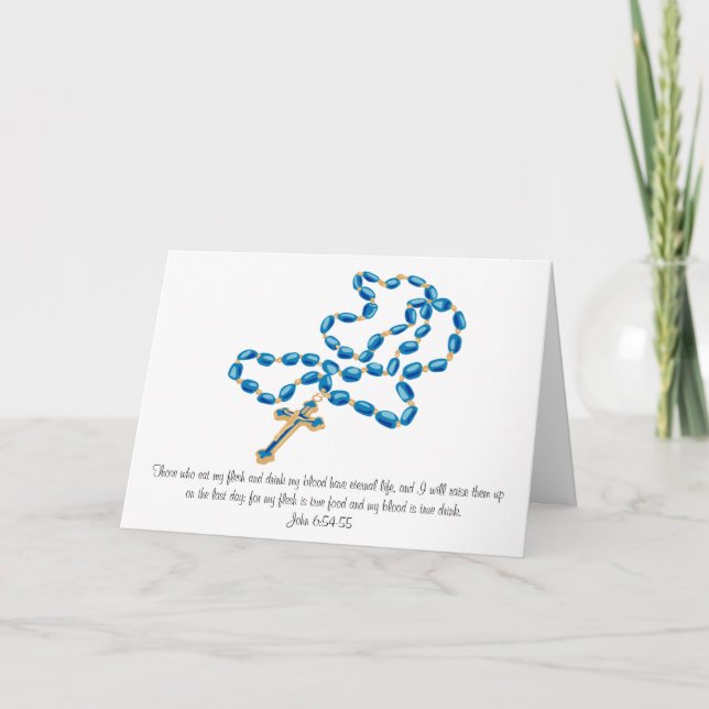 Blue Rosary First Holy Communion Card-John 6:54,55 Card (Front)