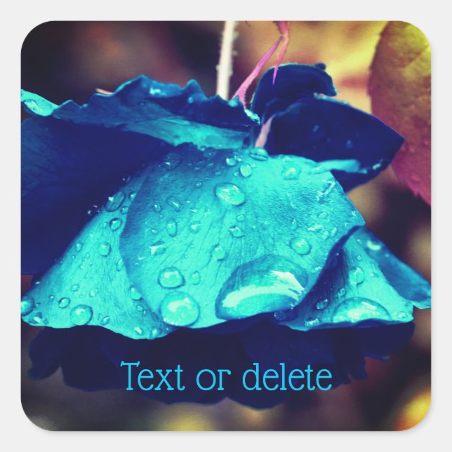 Blue Rose Abstract Flower Personalized Square Sticker (Front)