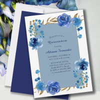 Blue Rose and Gold Leaf Elegant Floral Quinceanera