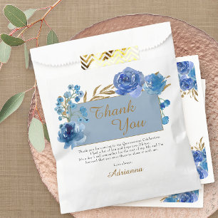 Blue Rose and Gold Leaf Thank You Party Favour Bag
