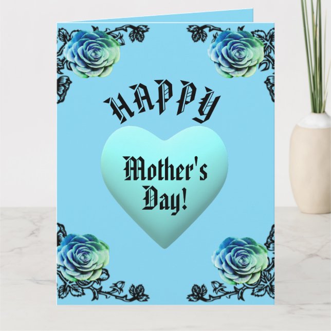 Blue Rose and Heart Lace Mother's Day  Card (Front)