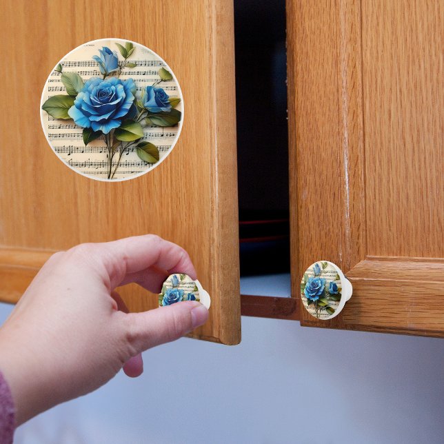 Blue Rose and Sheet Music Ceramic Knob (Creator Uploaded)