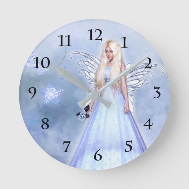 Blue rose angel round clock (Front)