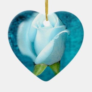 Blue Rose Aquamarine Heart Ornament