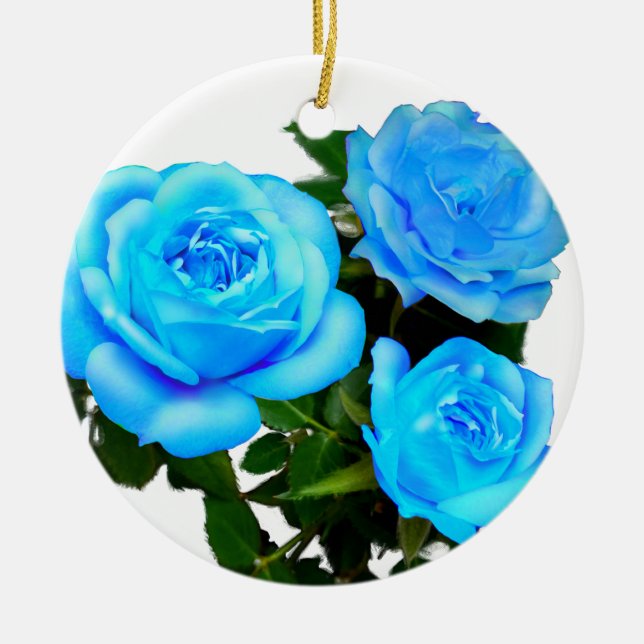 Blue rose blue flowers ceramic ornament (Front)