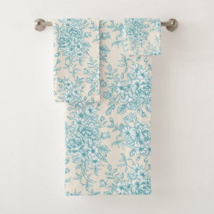 Blue Rose Bouquet Garden Floral Pattern Bath Towel Set
