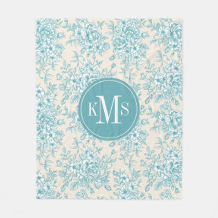 Blue Rose Bouquet Garden Floral Pattern Fleece Blanket